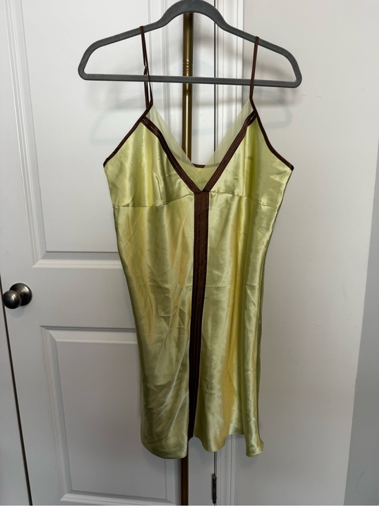 Valerie Stevens Dresses & Skirts - Valerie Stevens Light Green Satin Slip with Brown Trim